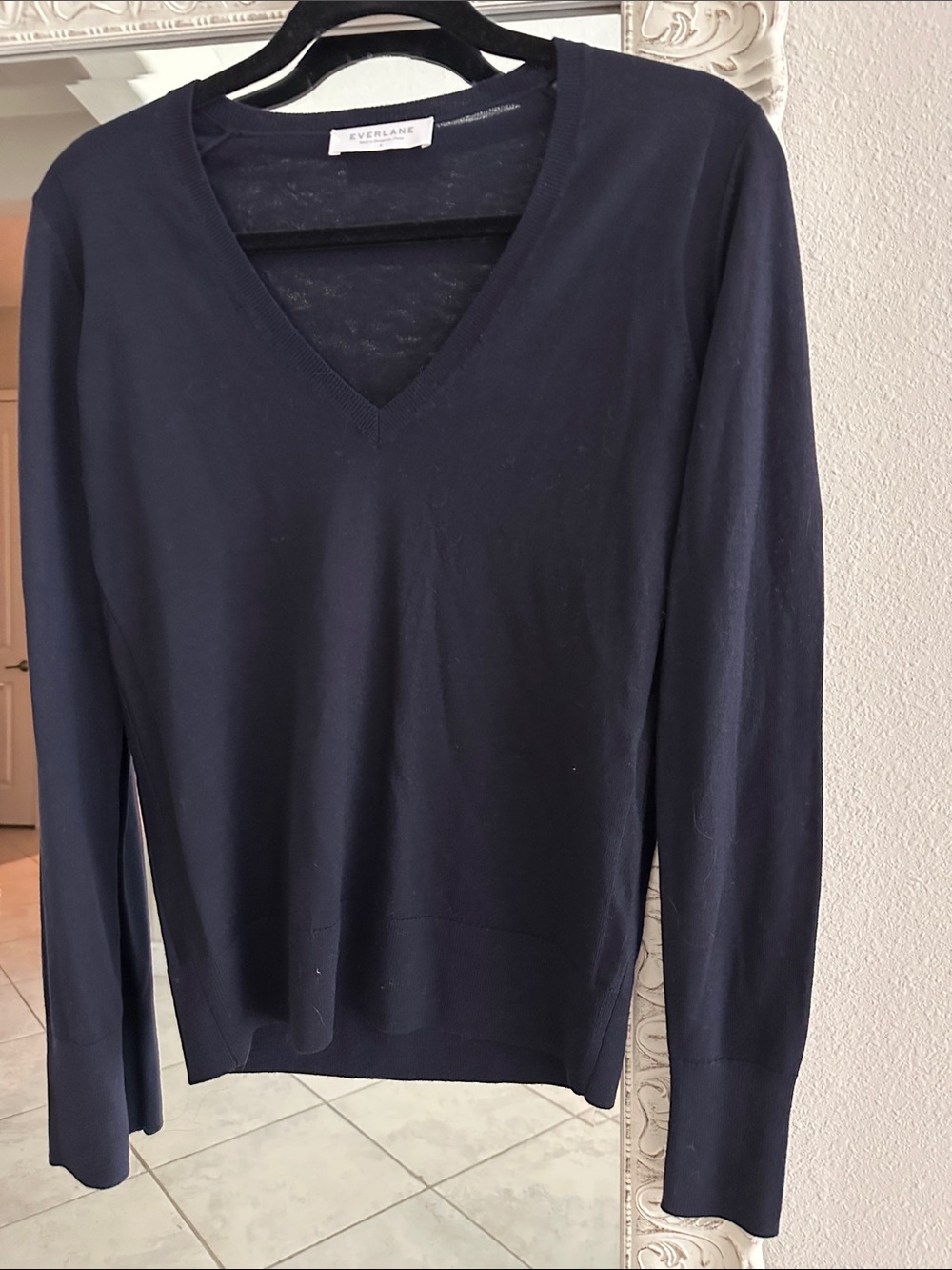 Everlane Navy V-Neck Lightweight Wool Sweater